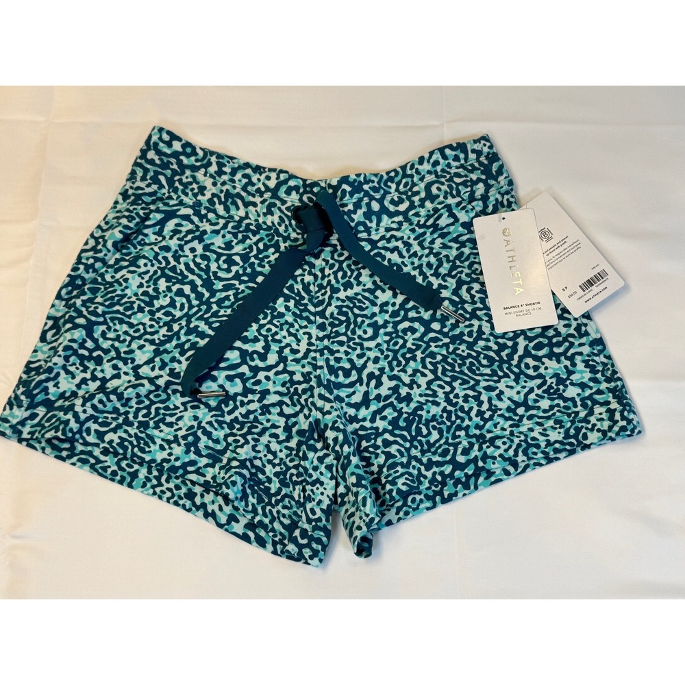 Athleta Balance 4" Shortie Teal Blue Abstract Print Shorts‎ - Small NWT